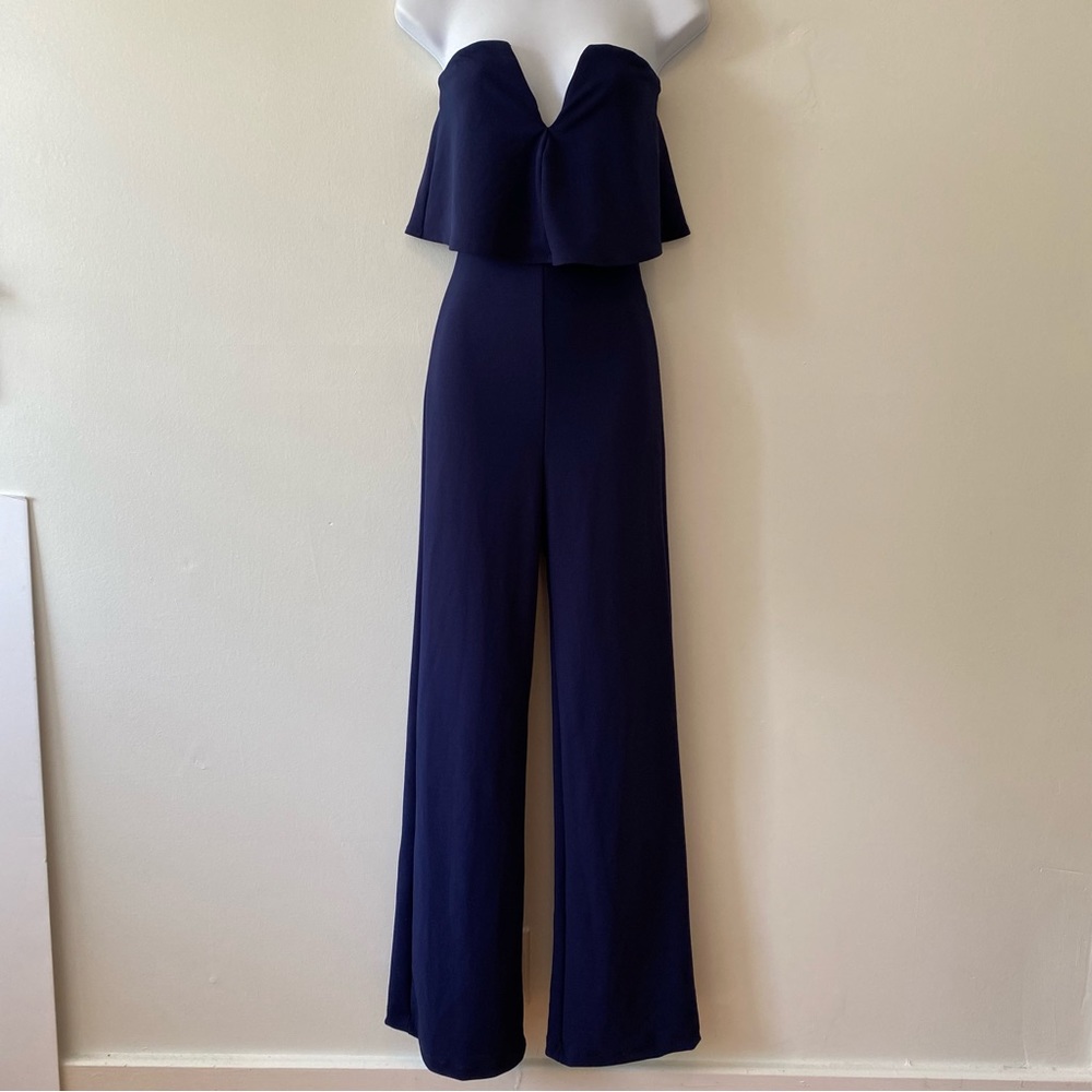Lulu’s Power of Love navy blue strapless jumpsuit